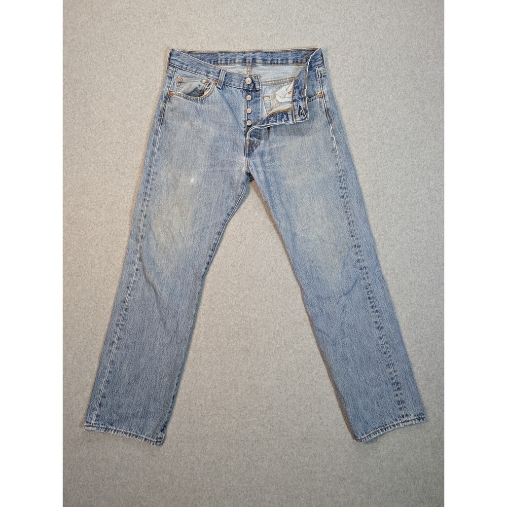 Levis 501 Mens Jeans Light Wash Straight Leg Button Fly Denim 33x30